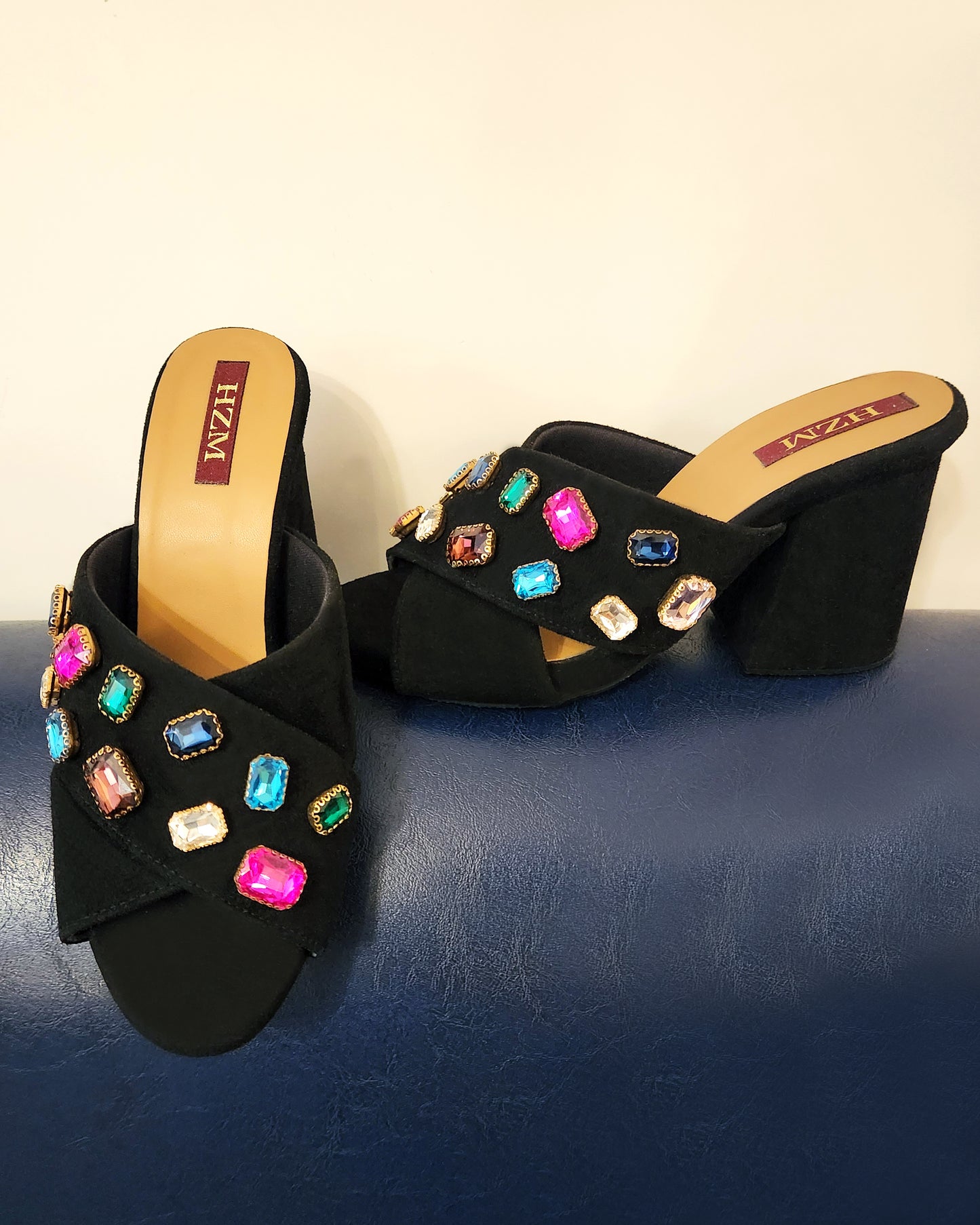 Black suede rhine stone colour high heels