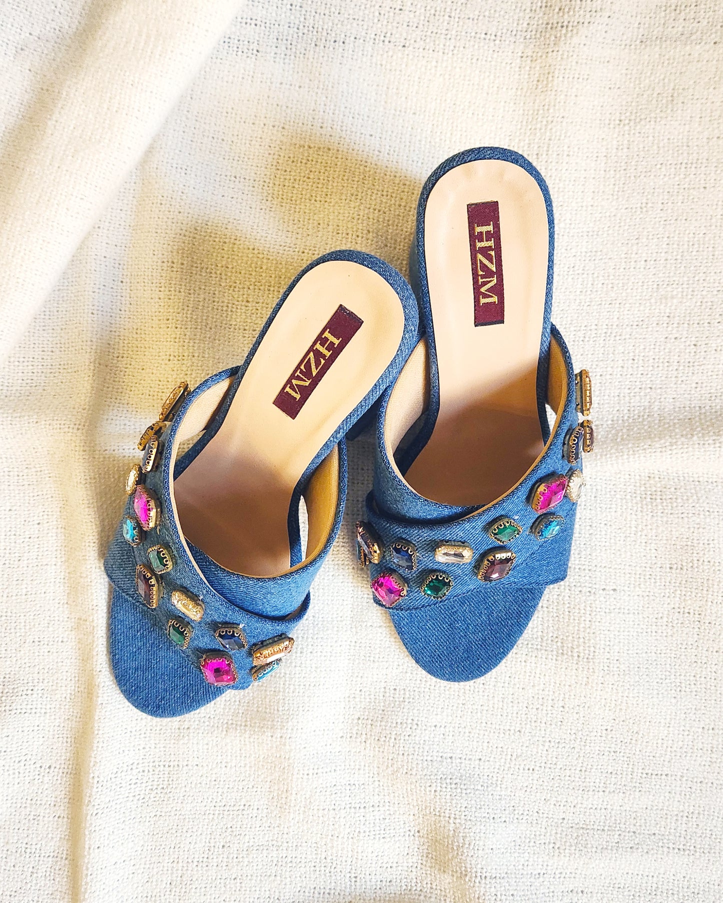 Denim blue rhine stone colour high heels