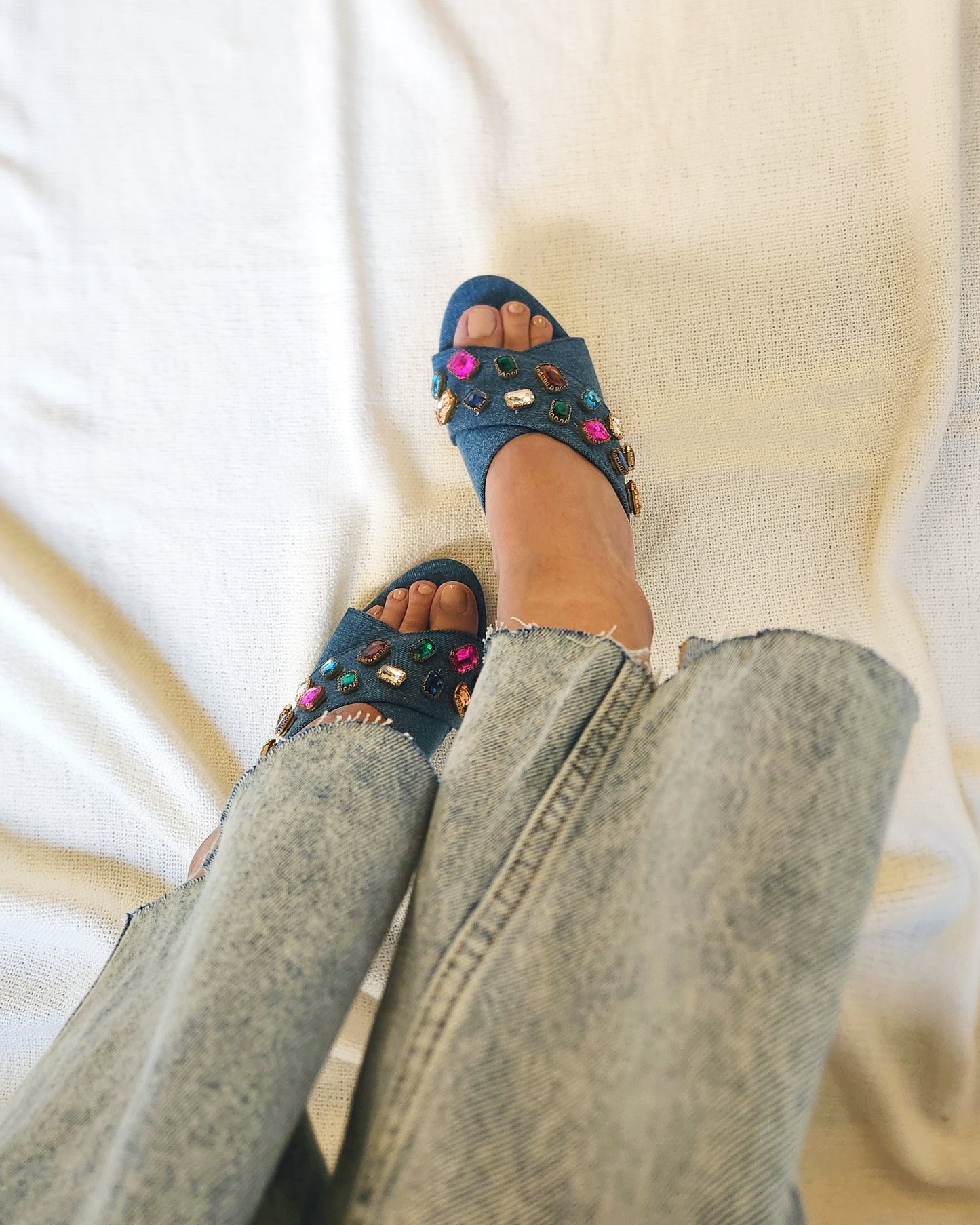 Denim blue rhine stone colour high heels