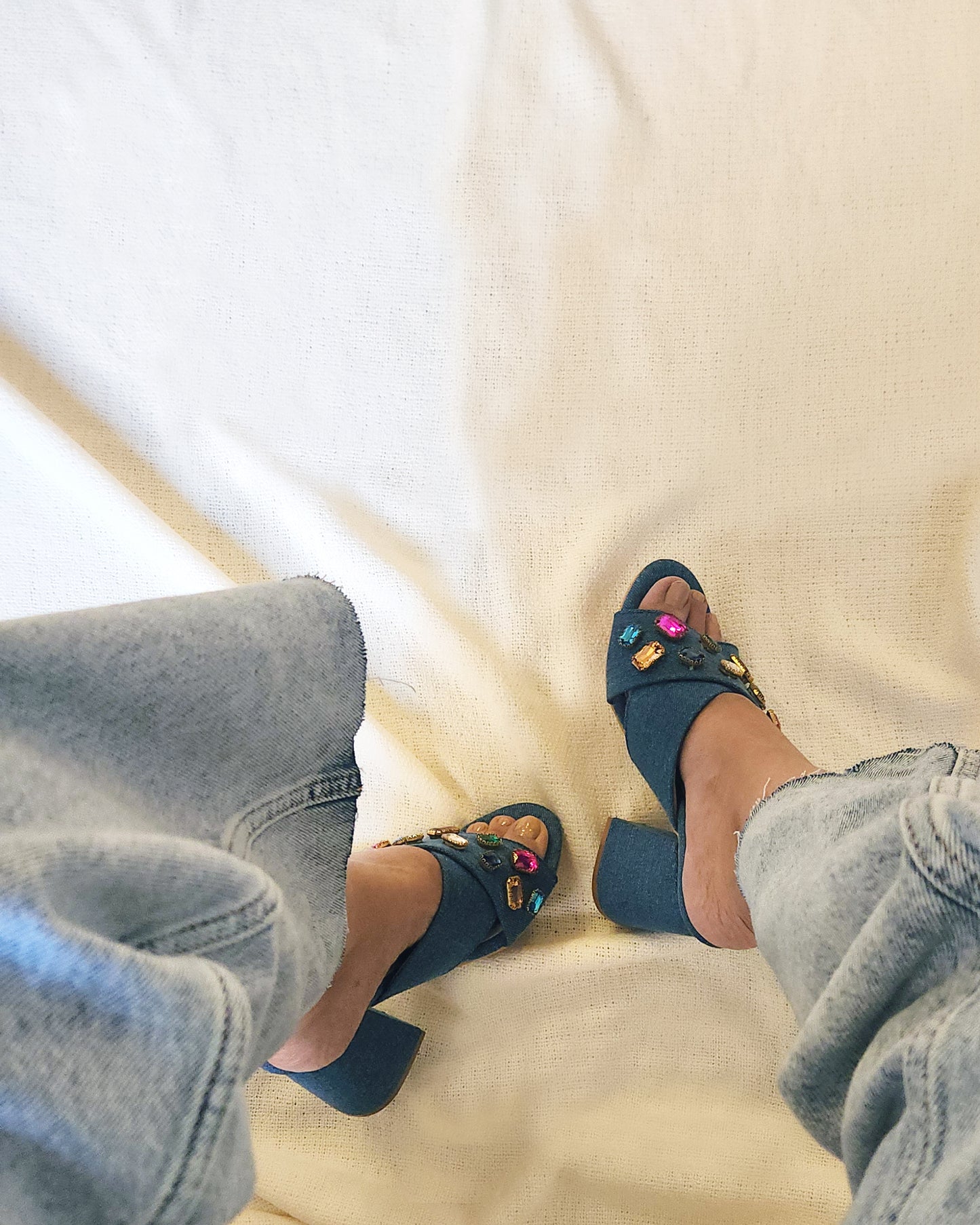 Denim blue rhine stone colour high heels