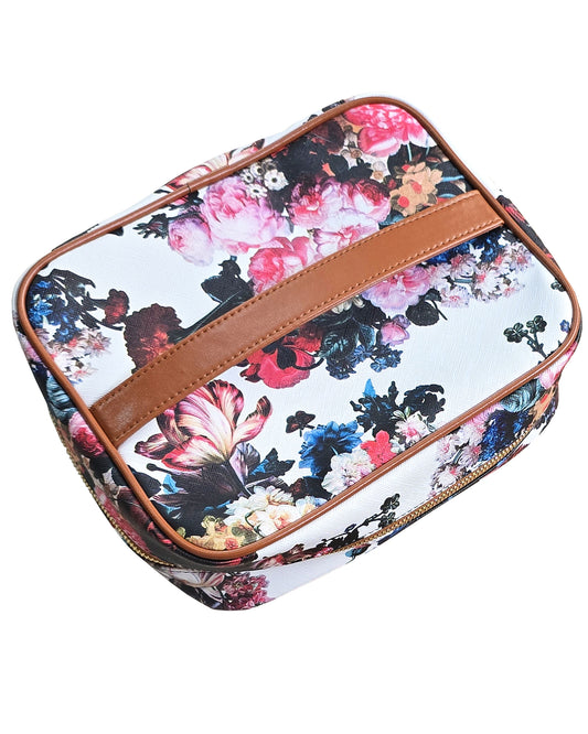 Luxury Travel Pouch, Floral, White