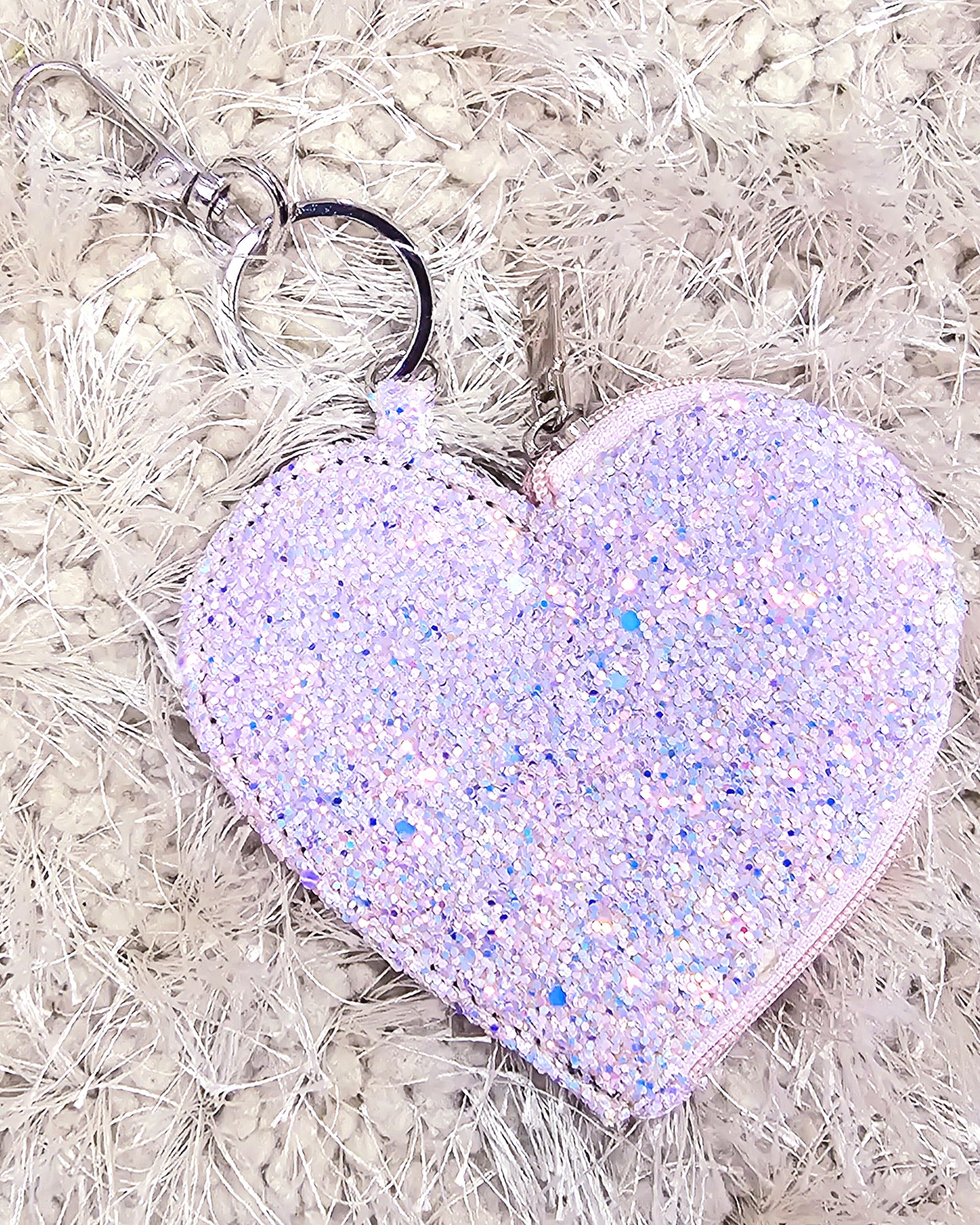 Glitter Heart Keychain, Light Pink