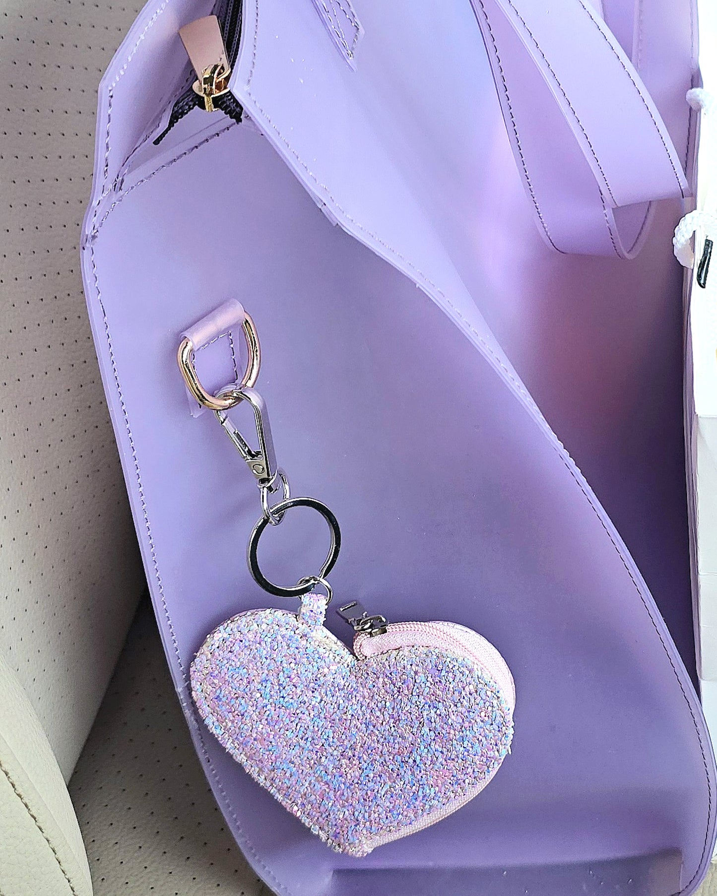 Glitter Heart Keychain, Light Pink
