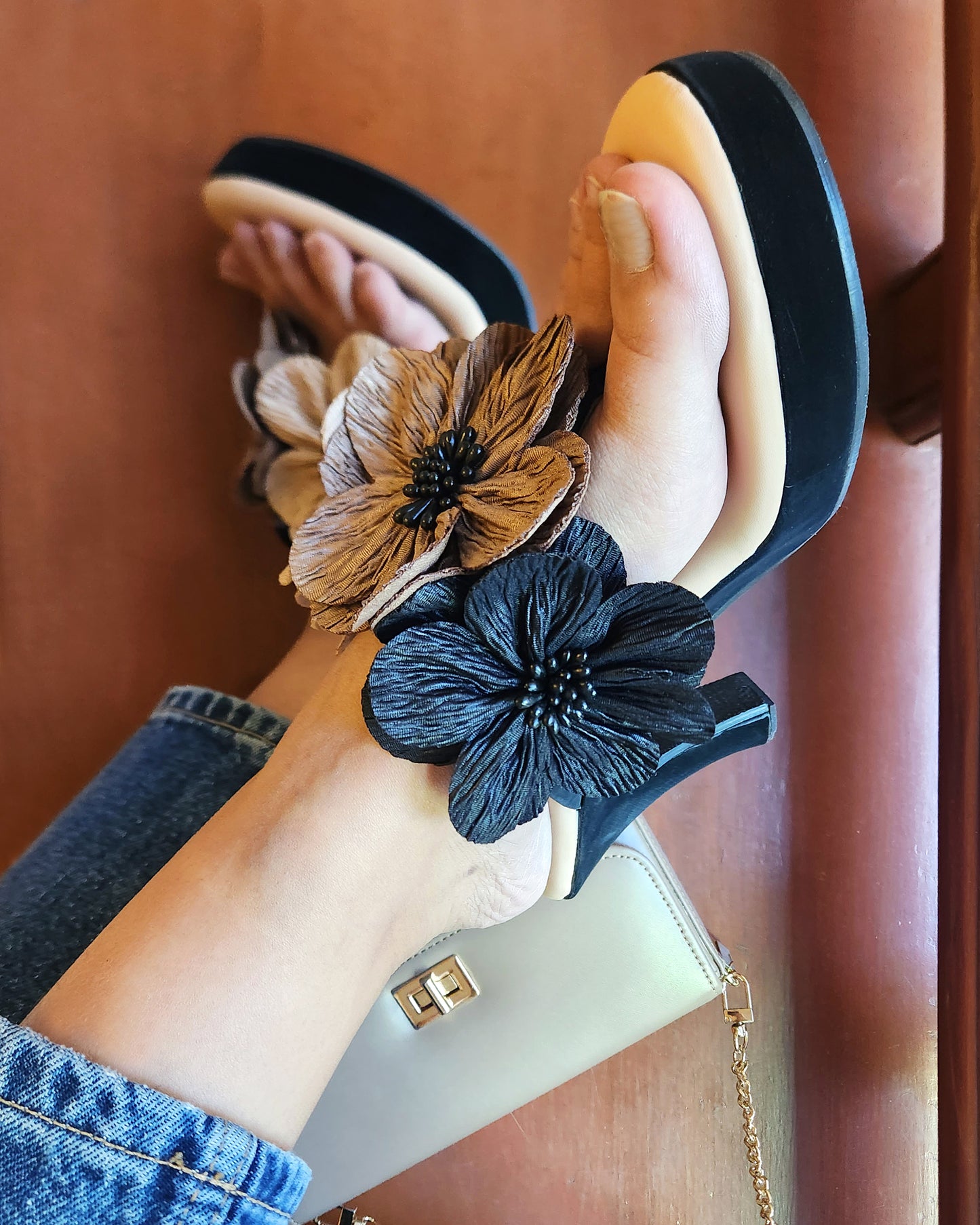 Monochrome Floral Design, Platform Heels
