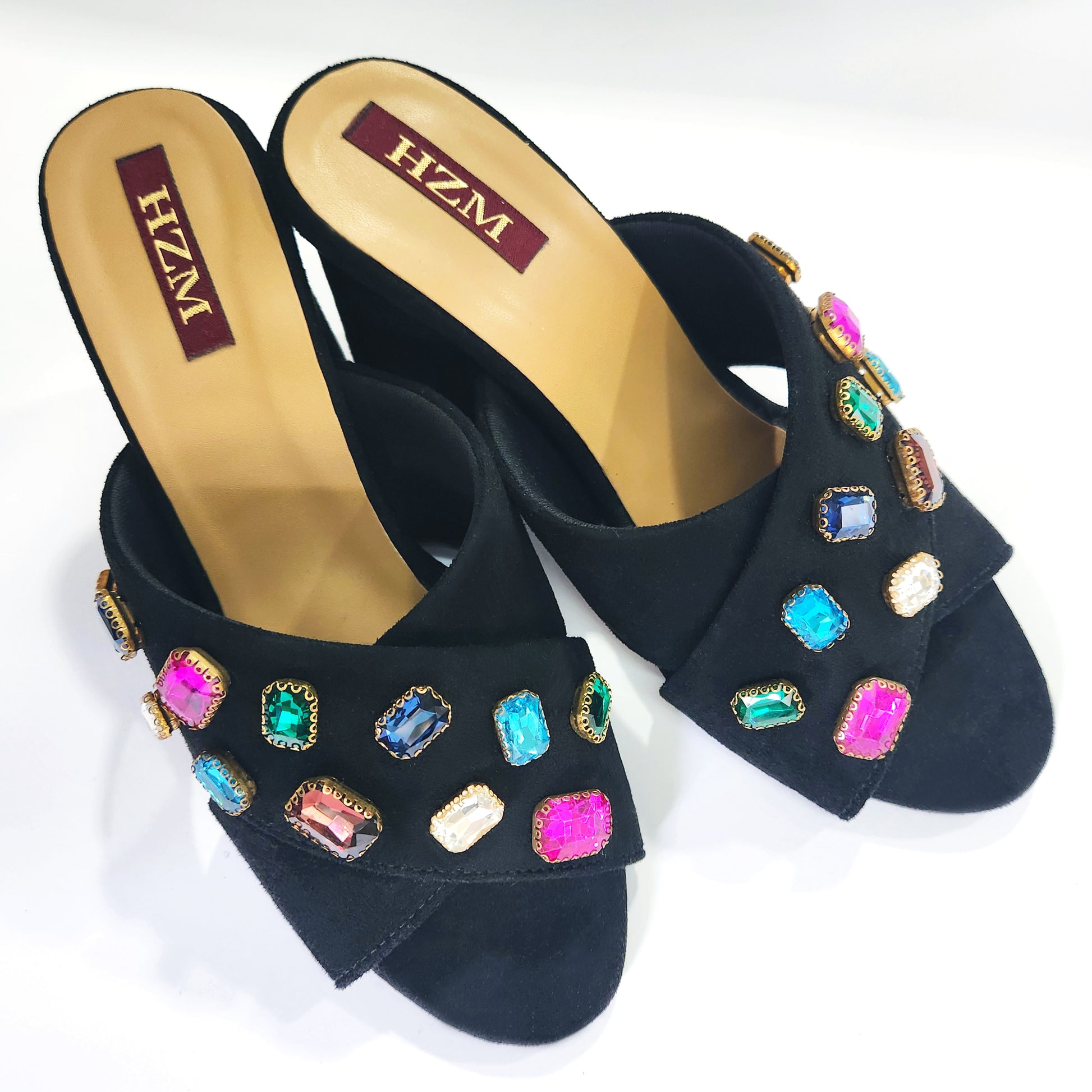 Black suede rhine stone colour high heels