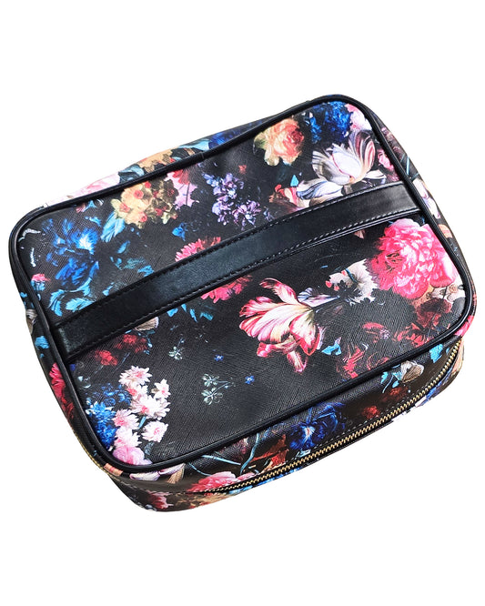 Luxury Travel Pouch, Floral, Black