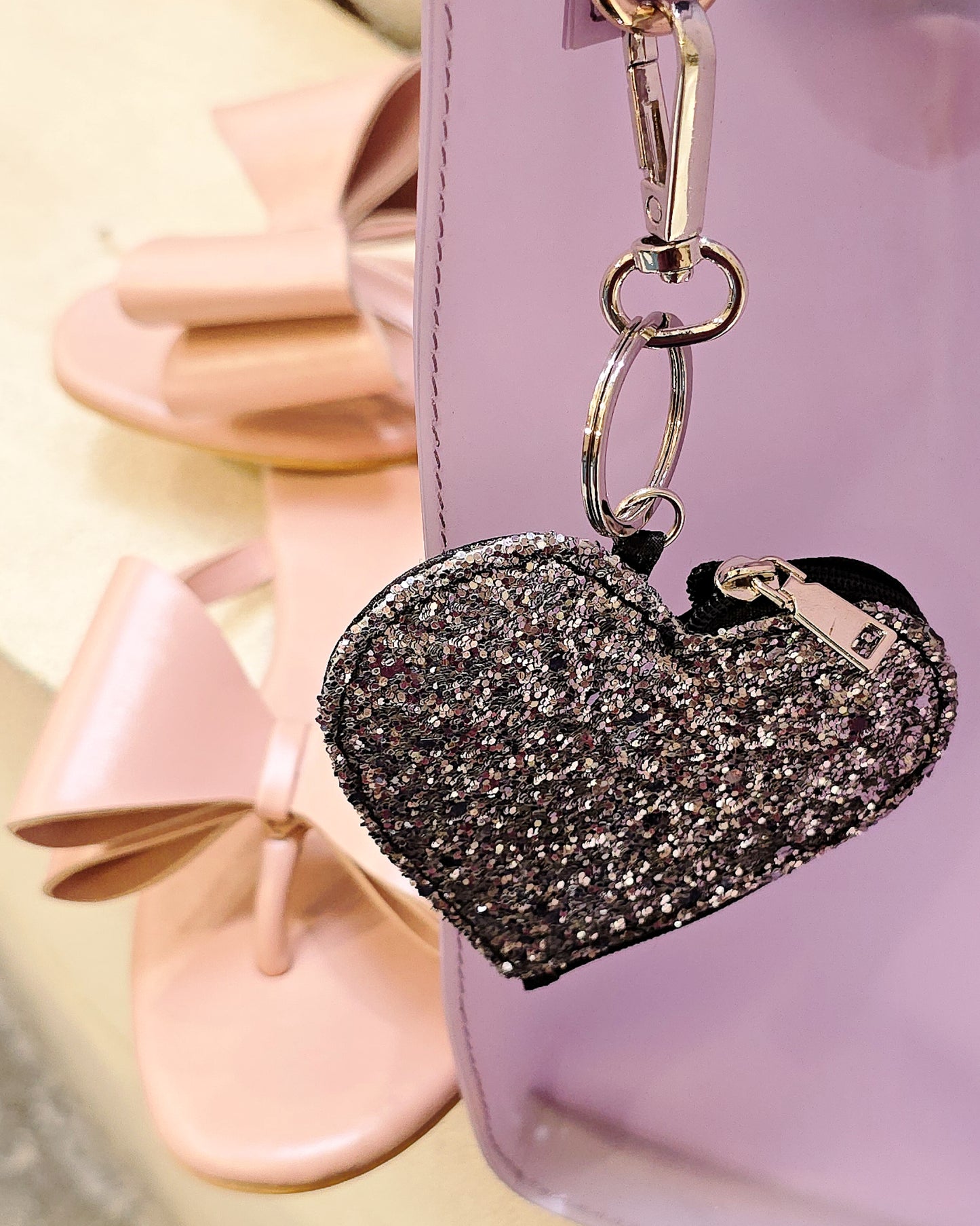 Glitter Heart Keychain, Black