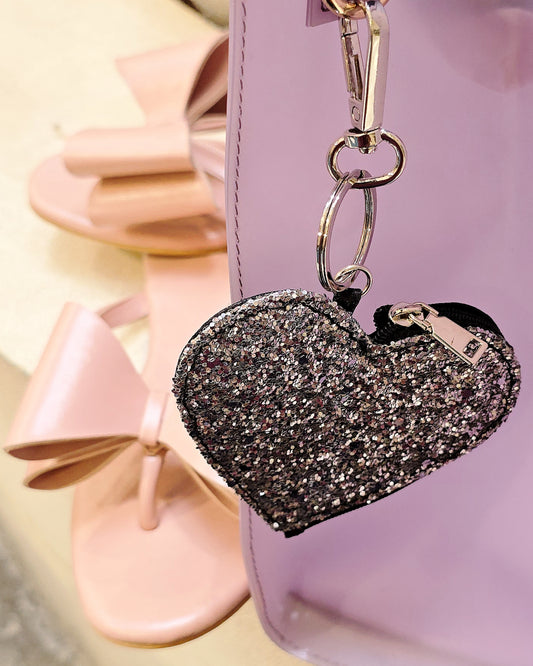 Glitter Heart Keychain, Black