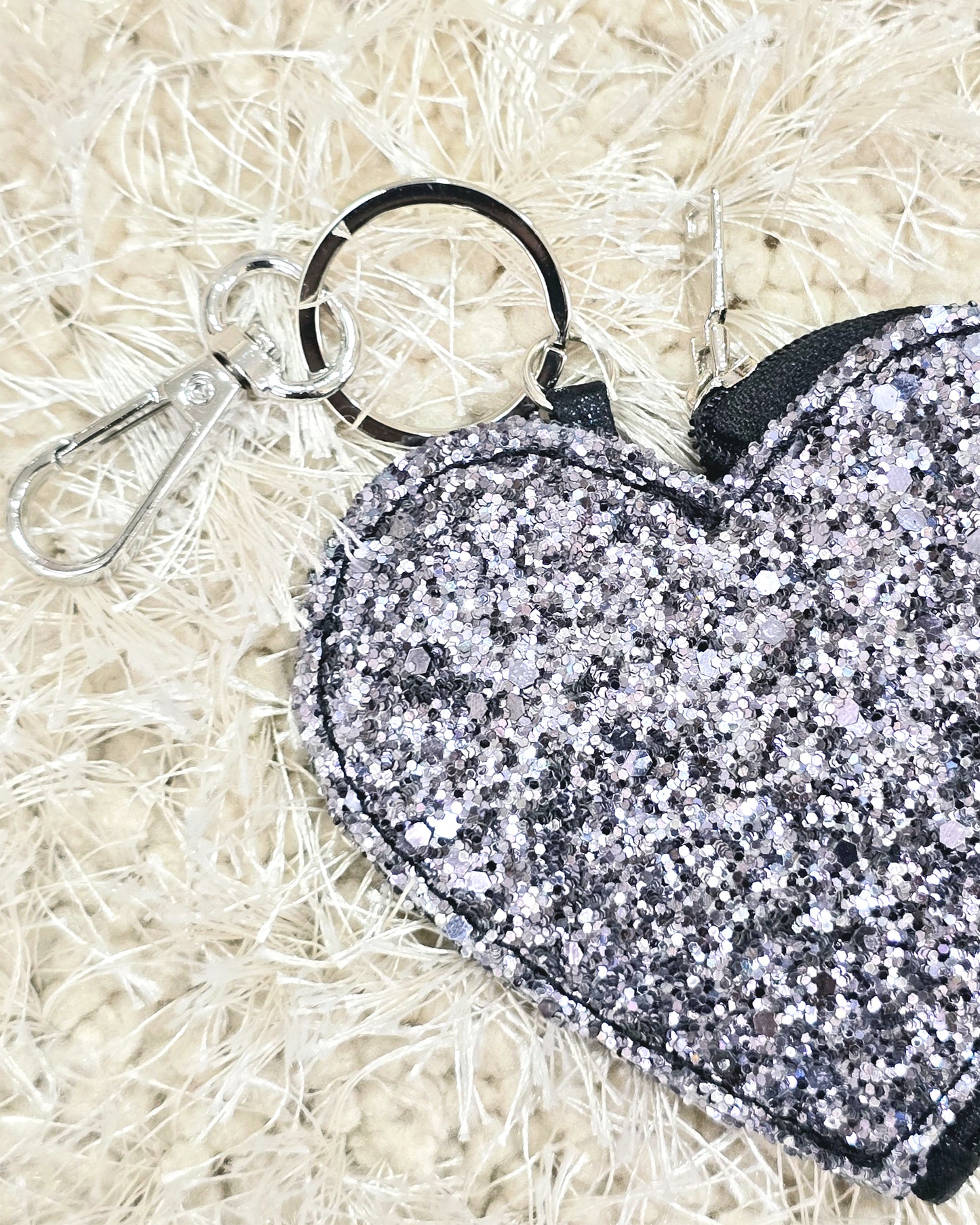 Glitter Heart Keychain, Black