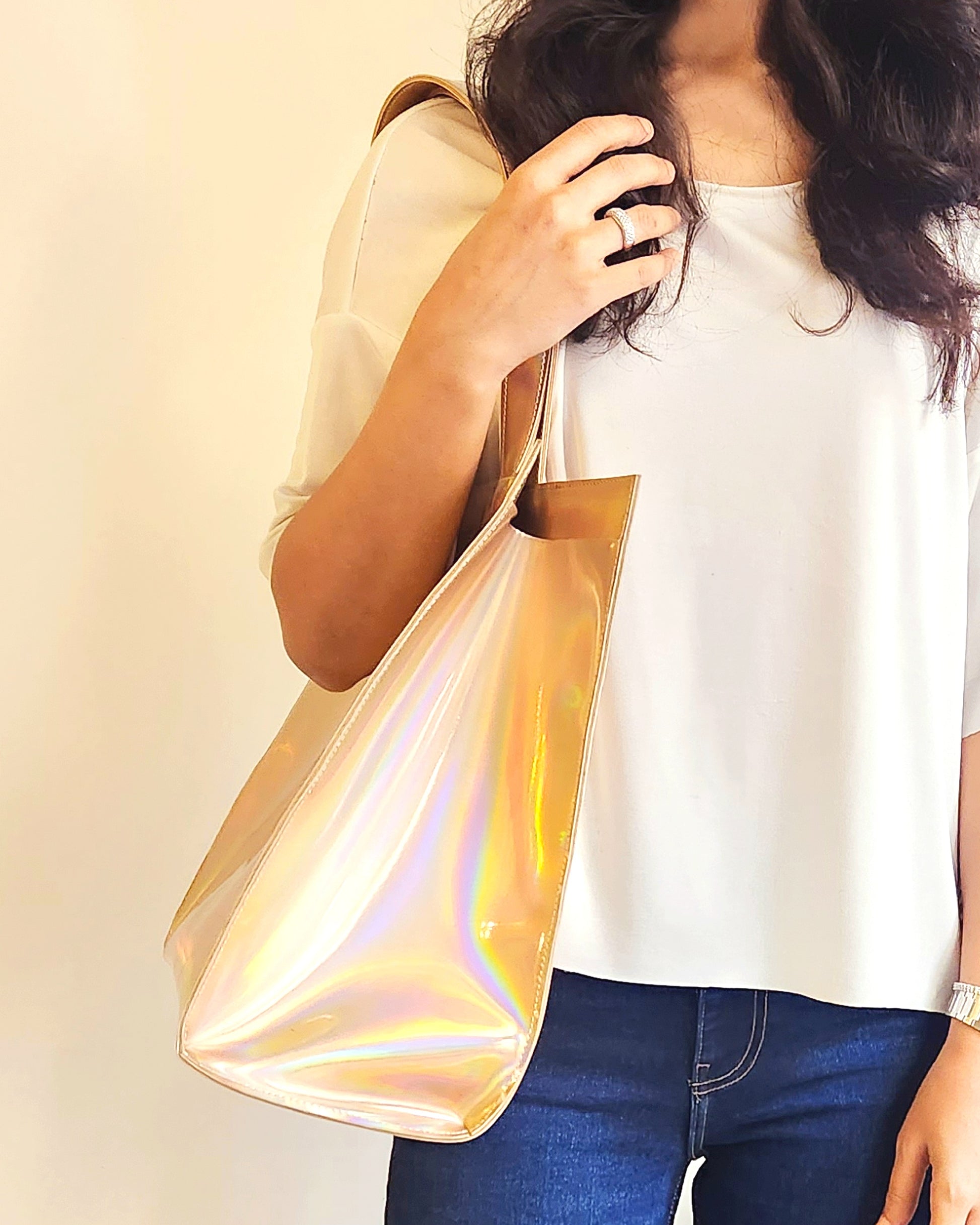 Gold Iridescent Large Tote handbag carry