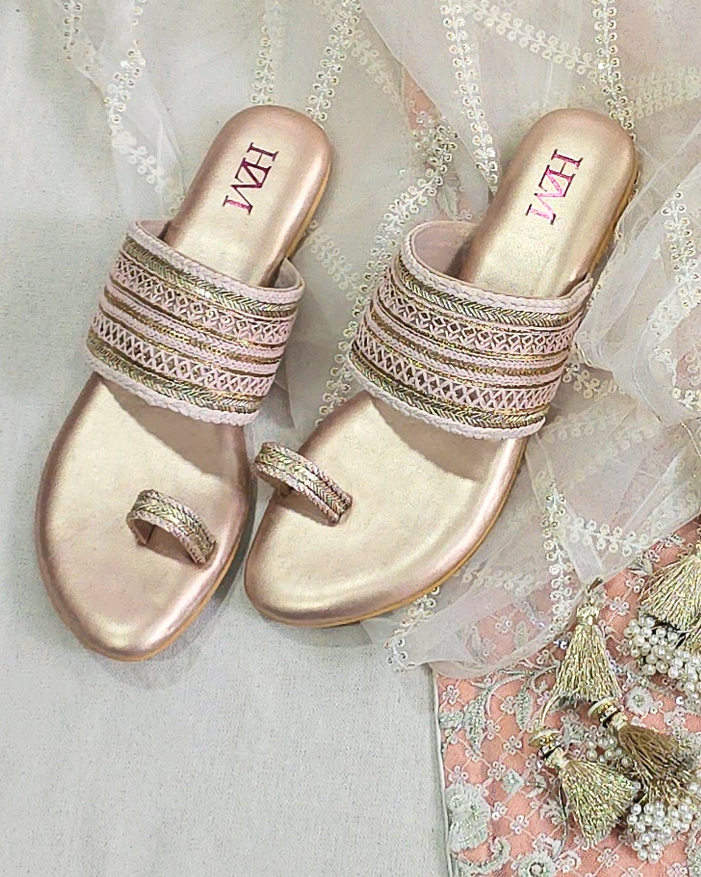 Light Pink Lace Ethnic, Flats