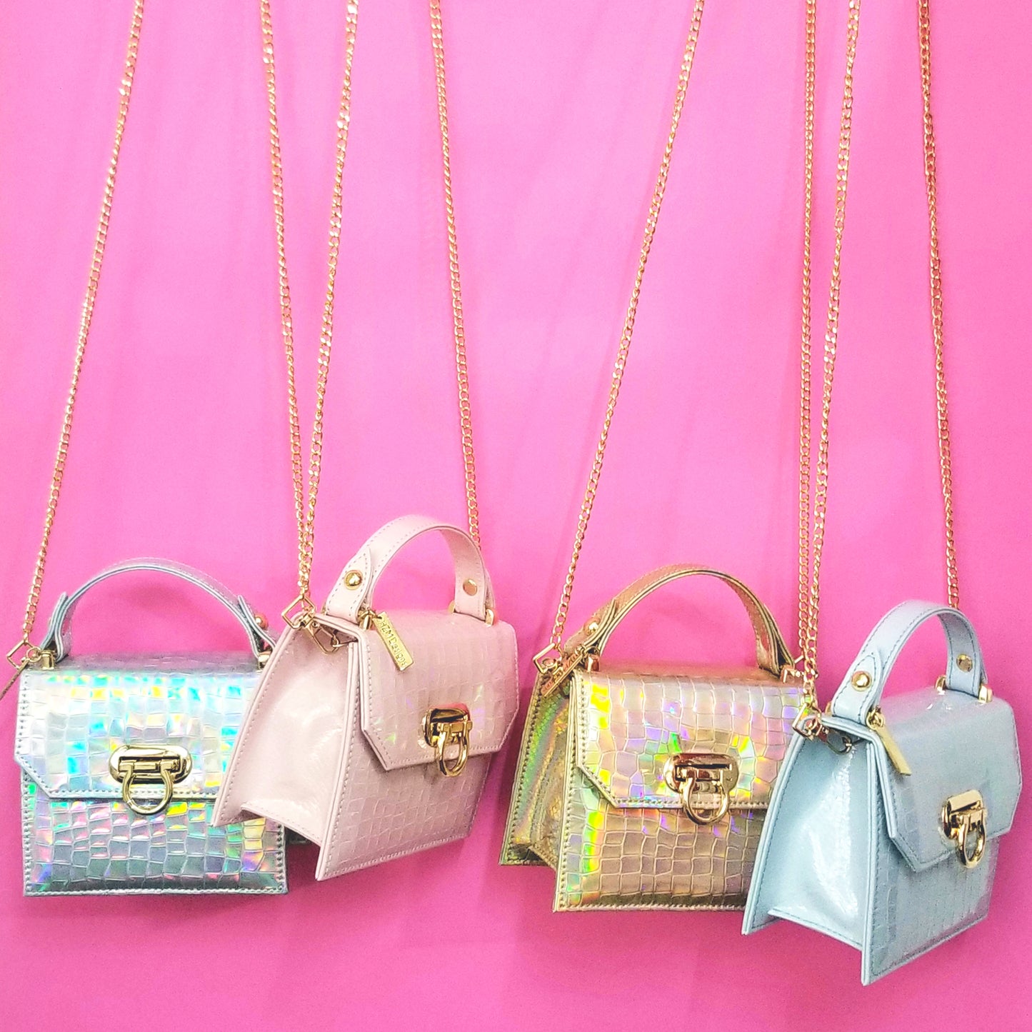 Powder Blue Gold Silver Iridescent Light Pink Mini Party Bag Wedding Statement Handbag 