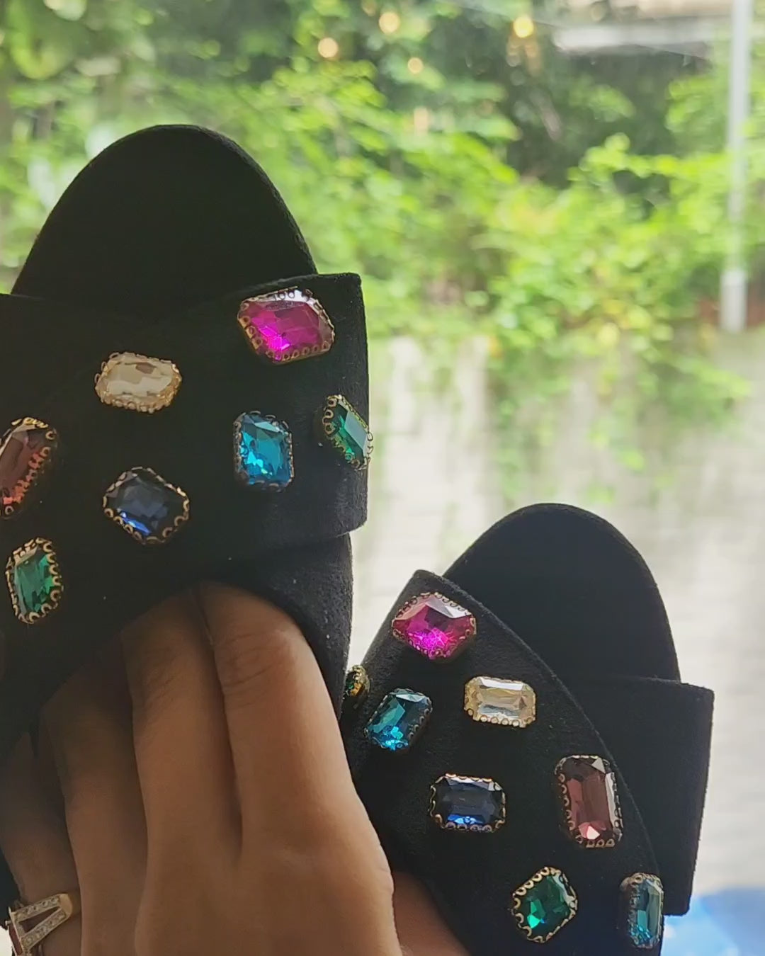 Black suede rhine stone colour high heels Video